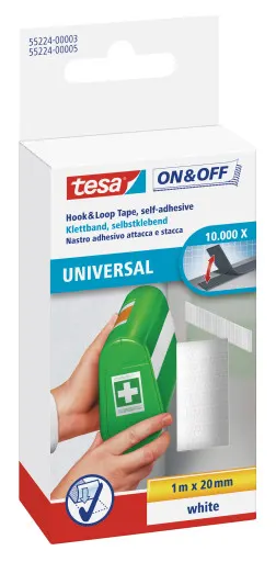 Rzep montażowy samoprzylepny w taśmie tesa® 1m x 20mm, biały