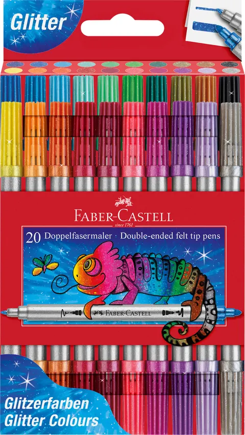 Flamastry dwustronne etui 20 kol. brokatowych Faber-Castell
