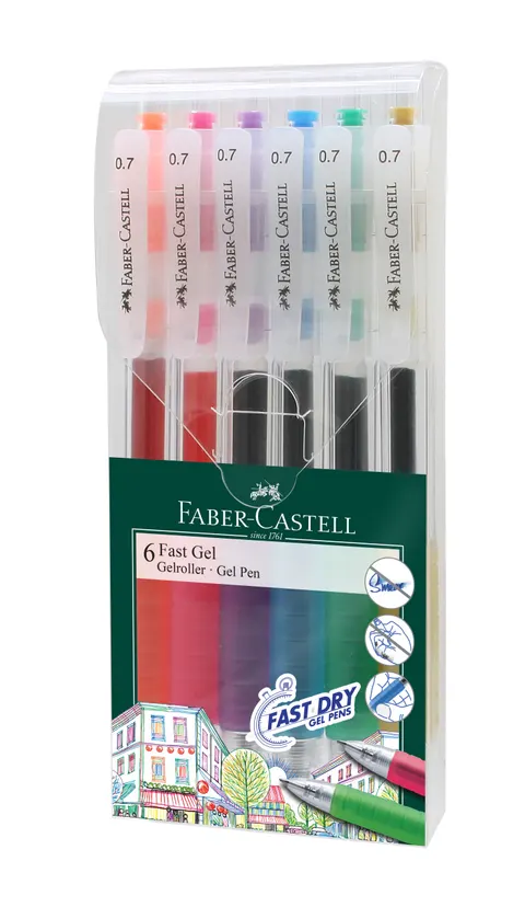Długopis automatyczny żelowy fast gel 0,7 mm 6 kol. etui Faber-Castell