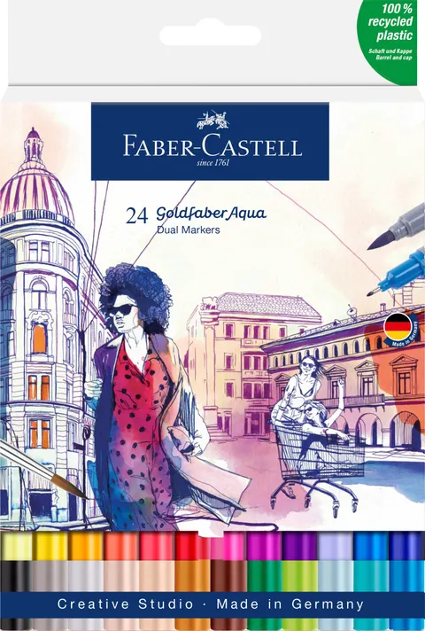 Pisak akwarelowy goldfaber aqua dwustronny zestaw 24 kol. Faber-Castell