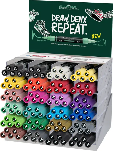 Marker akrylowy multimark display 120 szt. mix kolorów basic (22 kol. x 5) + 10 markerów liquid chrome Faber-Castell