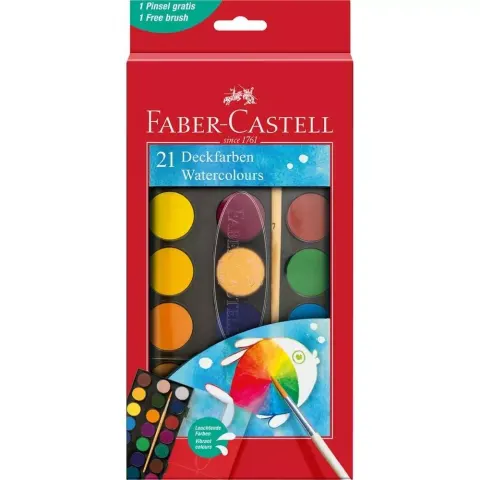 Farby szkolne 21 kol. 30 mm kasetka duża Faber-Castell