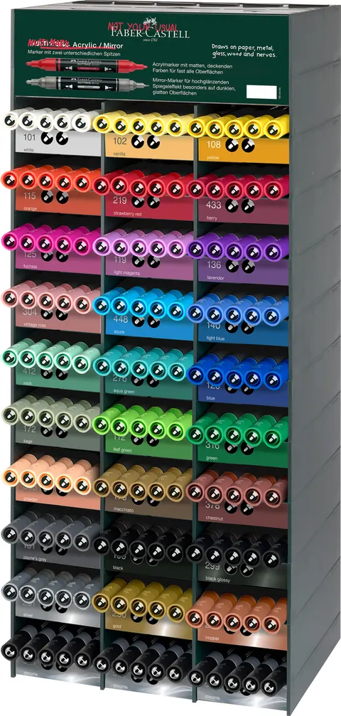 Marker akrylowy multimark display 150 szt. mix kolorów basic (27 kol. x 5) + 15 markerów liquid chrome Faber-Castell