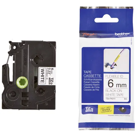 Taśma Oryginał Brother 6mm/8m Biała/Czarny Nadruk Flexi (TZe-FX211/TZ-FX211)