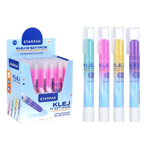 Klej w sztyfcie 6g transparentny kolorowy display A 24 STARPAK 578406 (opakowanie 24 szt.)