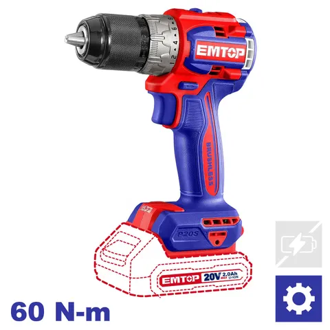 EMTOP Wiertarko-wkrętarka akumulatorowa 20V 66Nm ECDL206681