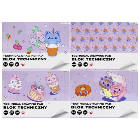 Blok techniczny A4/10K biały Kawaii 4 wzory A 10 STARPAK 592248