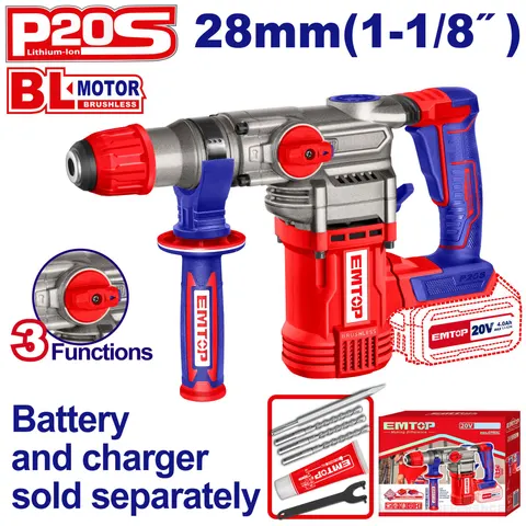 EMTOP Młotowiertarka Akumulatorowa Bezszczotkowa SDS+ 4.5J 20V