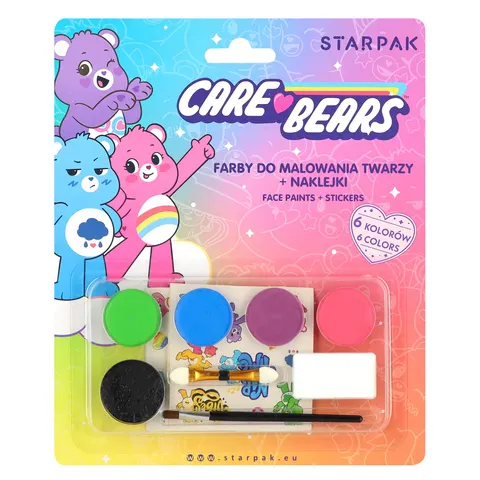 Farby do malowania twarzy 6 kolorów z naklejkami Care Bears STARPAK 576588