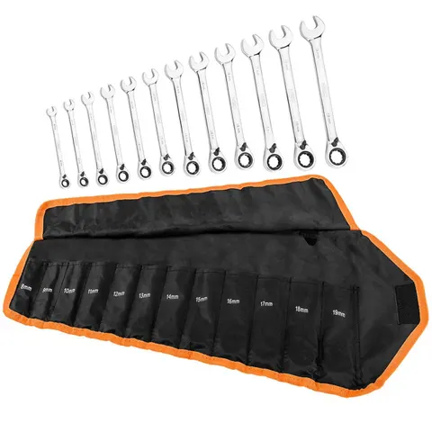 Klucze Płasko-Oczkowe z Grzechotką i Przełącznikiem 8-19mm NEO 09-345 Etui