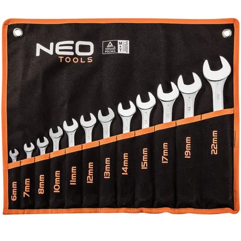 Klucze płasko-oczkowe 6-22 mm 12 szt NEO TOOLS CrV etui 09-752
