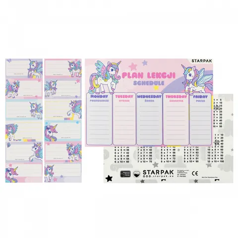 Plan lekcji A5 z naklejkami na zeszyt Unicorn STARPAK 553572