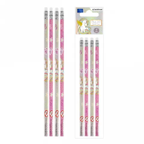 Ołówek z gumką HB Unicorn 4 szt. STARPAK 490989