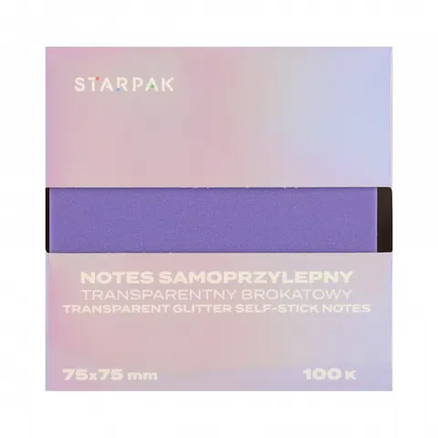 Notes samoprzylepny 75x75/100k transparent brokat fioletowy STARPAK 576527