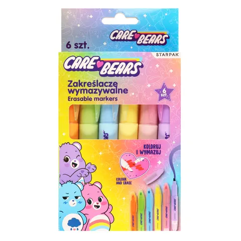 Zakreślacz wymazywalny 6 kolorów Care Bears STARPAK 582139