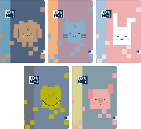 Zeszyt A5/16 kratka posiada adresówkę okładka SOFT TOUCH OXFORD ZOO BLOCKS mix wzorów i kolorów 1szt.