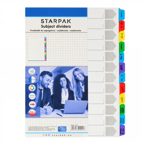 Przekładki A4 kartonowe 1-12 numeryczne STARPAK 131565