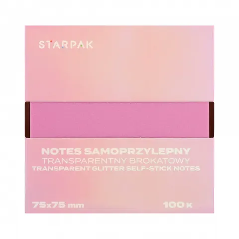 Notes samoprzylepny 75x75/100k transparent brokat liliowy STARPAK 576528