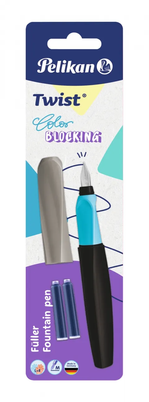 Pióro wieczne PELIKAN TWIST COLOR BLOCKING stal. M szare naboje