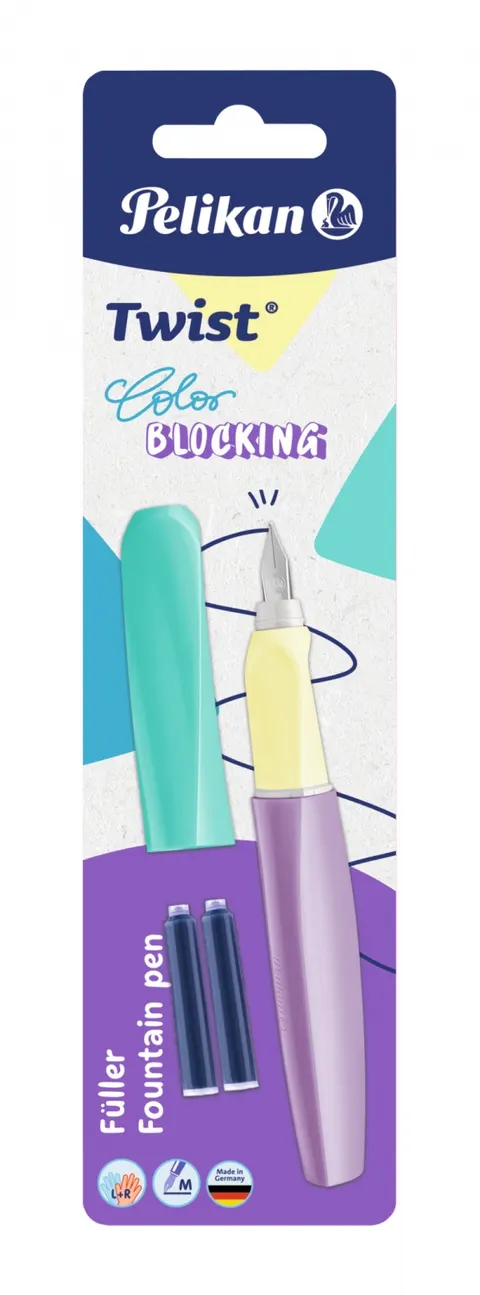 Pióro wieczne PELIKAN TWIST COLOR BLOCKING stal. M pastelowe naboje
