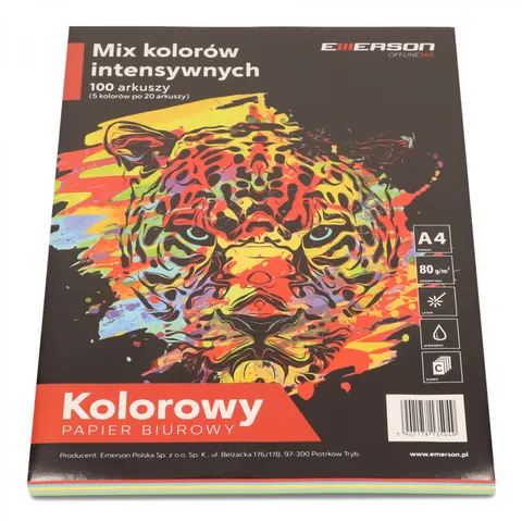 Papier ksero A4 80g mix intensywny 100ark Czerwony, Fuksja, Ciemny Niebieski, Ciemny Zielony, Żółty xem1001pwn EMERSON