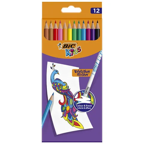 Kredki ołówkowe z gumką 12kol/180 Kids Evolution Illusion BIC 987868