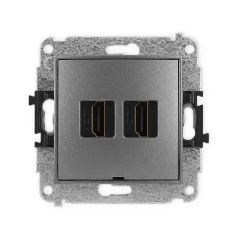 Mechanizm gniazda podwójnego HDMI 2.0, 4K, bez pola opisowego producent Karlik seria Mini kolor Grafitowy kod 11MHDMIBO-4