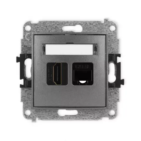 Mechanizm gniazda pojedynczego HDMI 2.0, 4K + gniazda komp. poj. 1xRJ45, kat. 5e, 8-stykowy producent Karlik seria Mini kolor Grafitowy kod 11MGHK-45e