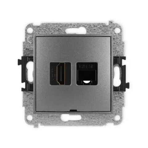 Mechanizm gniazda pojedynczego HDMI 2.0, 4K + gniazda komp. poj. 1xRJ45, kat. 5e, 8-stykowy, bez pola opisowego producent Karlik seria Mini kolor Graf