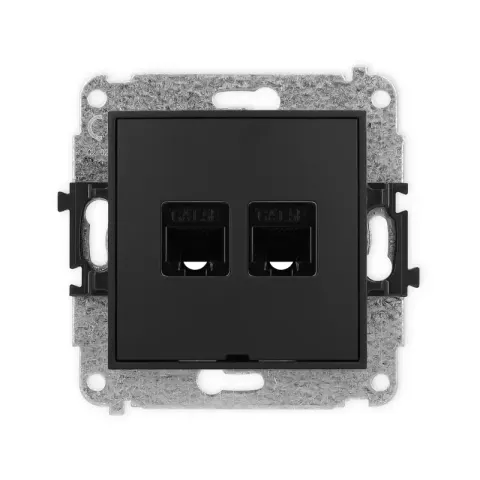 Karlik Mini czarny mat Gniazdo komputerowe 2xRJ45 bez ramki 12MGKBO-2