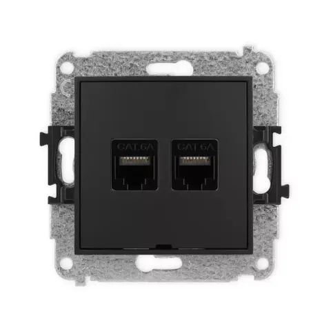 Karlik Mini czarny mat Gniazdo komputerowe 2xRJ45 bez ramki 12MGKBO-8