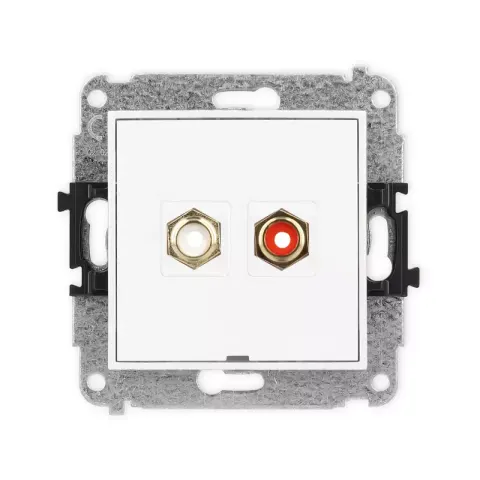Karlik Mini biały mat Gniazdo 2x RCA typu cinch bez ramki 25MGRCABO-2