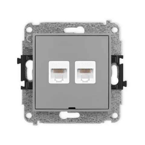 Karlik Mini szary mat Gniazdo komputerowe 2xRJ45 bez ramki 27MGKBO-2