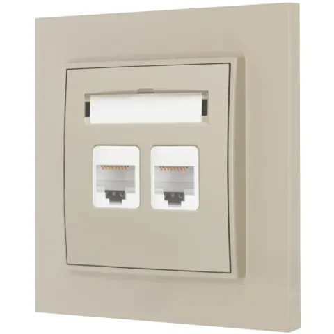 Gniazdo internetowe rj45 2x z ramką prostą seria MINI kolor taupe