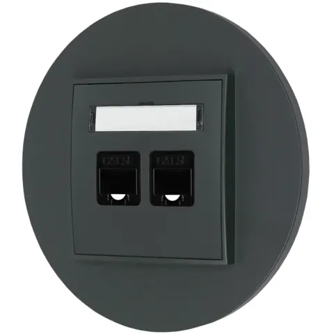 Gniazdo internetowe rj45 2x z ramką okrągłą seria MINI kolor grafitowy mat