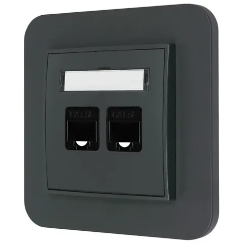 Gniazdo internetowe rj45 2x z ramką zaokrągloną seria MINI kolor grafitowy mat