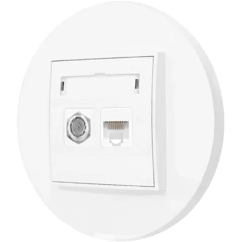 Gniazdo rj45/antenowe z ramką okrągłą seria MINI kolor biały mat