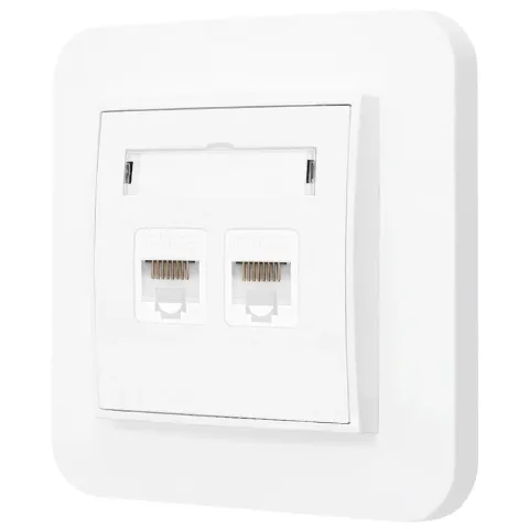 Gniazdo internetowe rj45 2x z ramką zaokrągloną seria MINI kolor biały mat