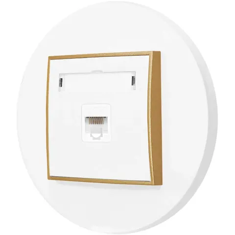 Gniazdo internetowe rj45 1x z ramką okrągłą seria MINI kolor biały mat/złoty