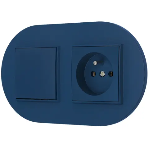 Włącznik pojedynczy z gniazdem pojedynczym z ramką okrągłą seria MINI kolor navy blue