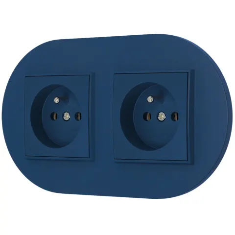 Dwa gniazda pojedyncze z ramką okrągłą seria MINI kolor navy blue