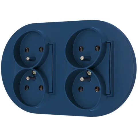 Dwa gniazda podwójne z ramką okrągłą seria MINI kolor navy blue