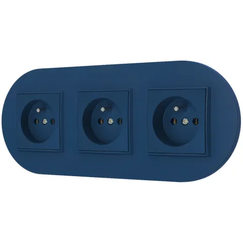 Trzy gniazda pojedyncze z ramką okrągłą seria MINI kolor navy blue