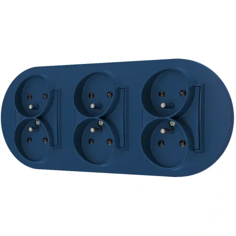 Trzy gniazda podwójne z ramką okrągłą seria MINI kolor navy blue