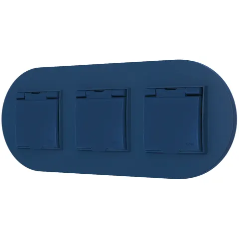 Trzy gniazda hermetyczne z ramką okrągłą seria MINI kolor navy blue