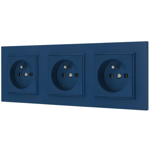 Trzy gniazda pojedyncze z ramką kwadratową seria MINI kolor navy blue