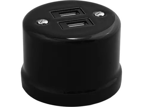 Gniazdo USB podwójne natynkowe 3.2A 'Retro ceramic', czarne