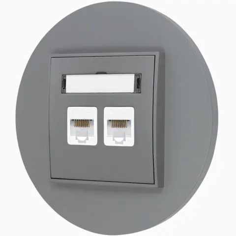 Gniazdo internetowe rj45 2x z ramką okrągłą seria MINI kolor szary mat