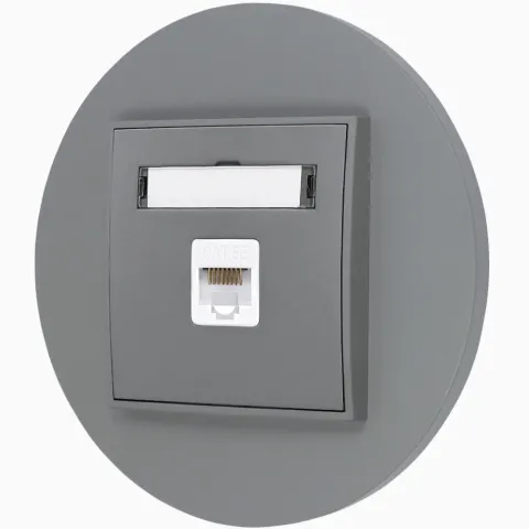 Gniazdo internetowe rj45 1x z ramką okrągłą seria MINI kolor szary mat