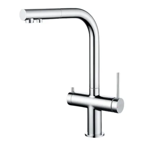 Bateria trójdrożna z wyciąganą wylewką chrom Delta